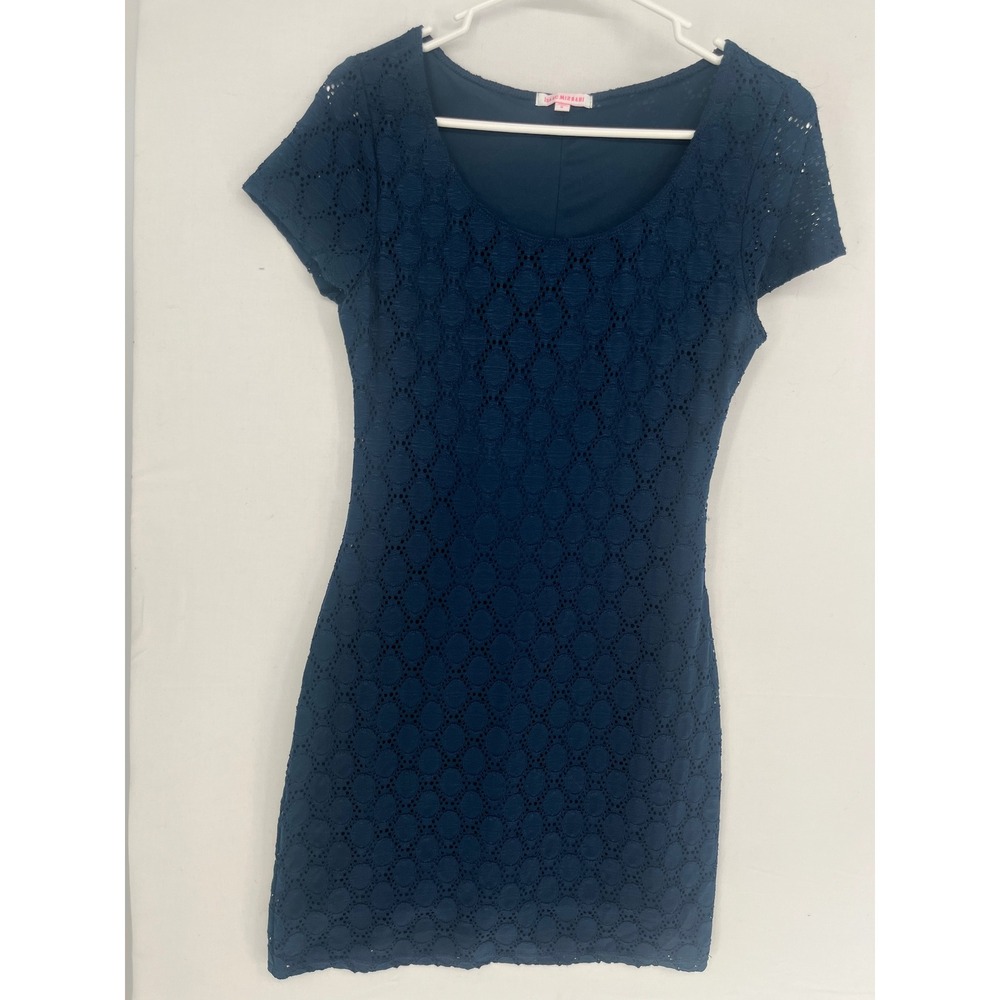 Isaac Mizrahi Live Dress Womens Small Navy Blue Eyelet Lace Sheath I51461S